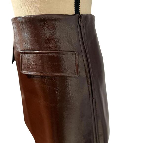 NWT Commense Brown Patent Leather Look Mini Skirt Size XS - Picture 4 of 7